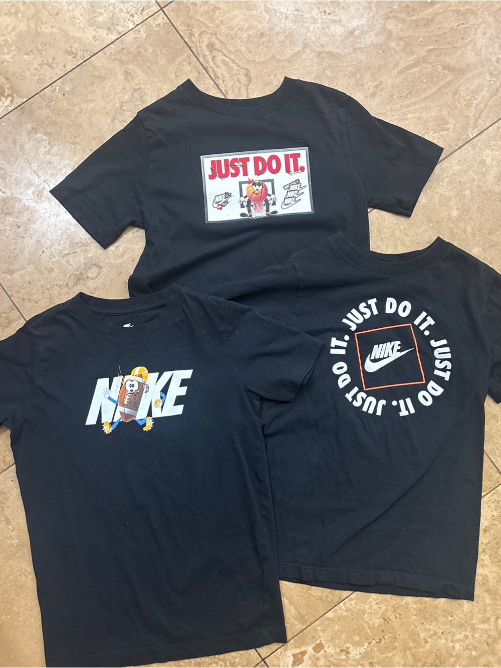 Nike Kids Black Short Sleeve Graphic Tee Trio with White & Red Prints
